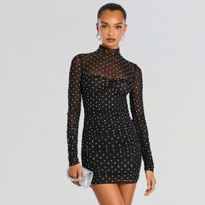 Retrofete Black Sheer Polka Dot Dress